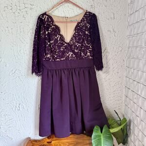 Eliza J Purple Lace Fit & Flare Dress Size 12 Plum Cocktail Party Wedding Guest